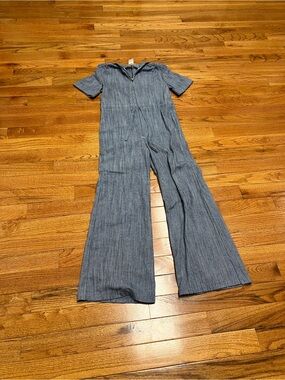 VTG Women's Short-Sleeve Wide-Leg Jumpsuit in Denim Blue- Vandy 1970s